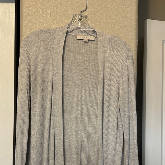 LOFT Women's Light Gray Long Cardigan - Picture 2 of 5